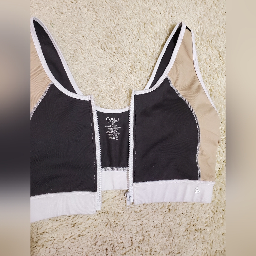 CALI SPORT Women Shorts Sports Bra Top Black Tan White 2pc Gym Outfit Athletic - Picture 7 of 16